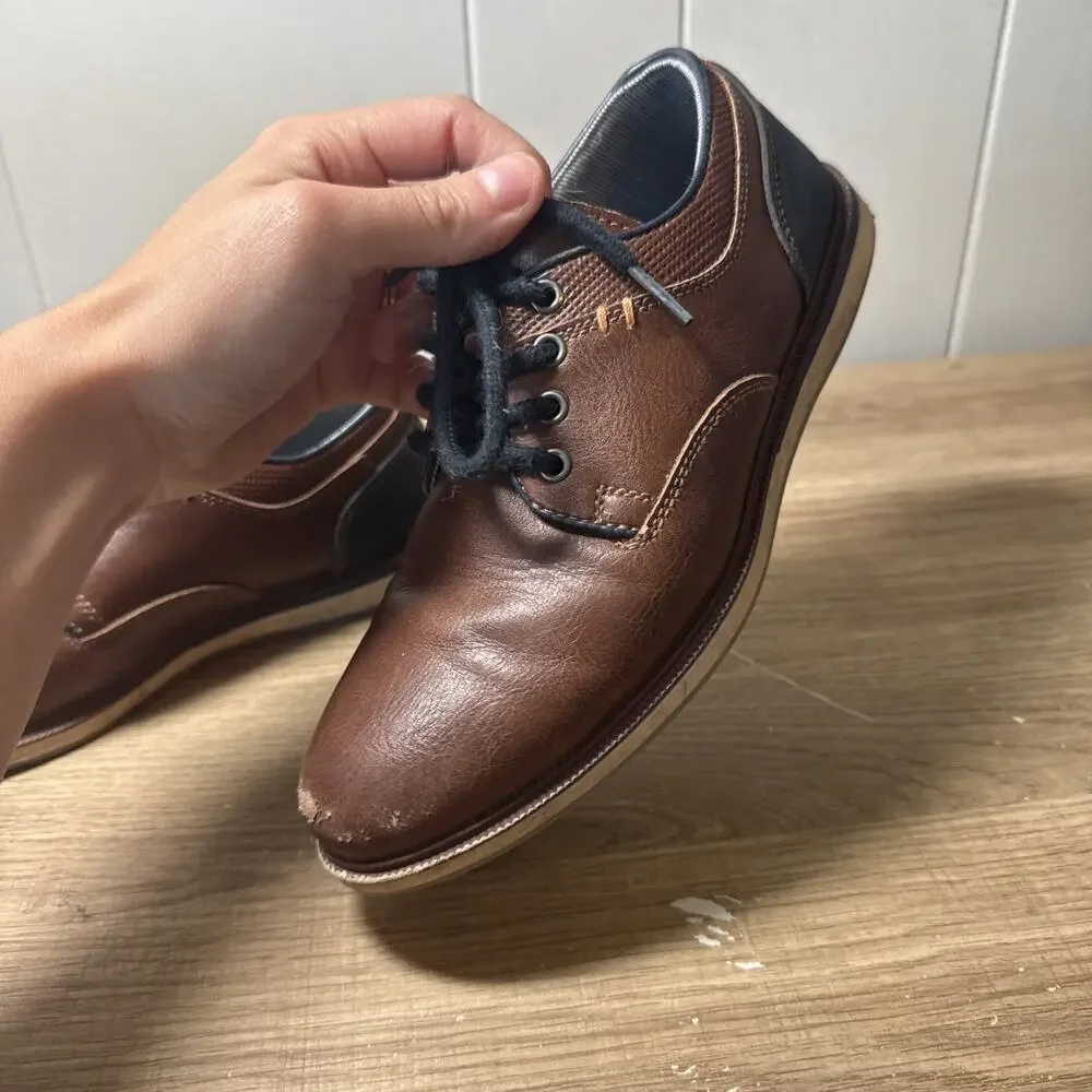 Sonoma Goods For Life Lochlan Boys Cognac Oxford Dress Shoes Size 1 A3